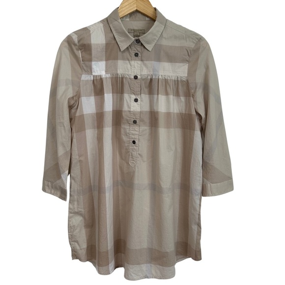 Burberry Beige Gathered Cotton Tunic Top Rare Color Way SZ Small Luxury READ - Picture 1 of 9